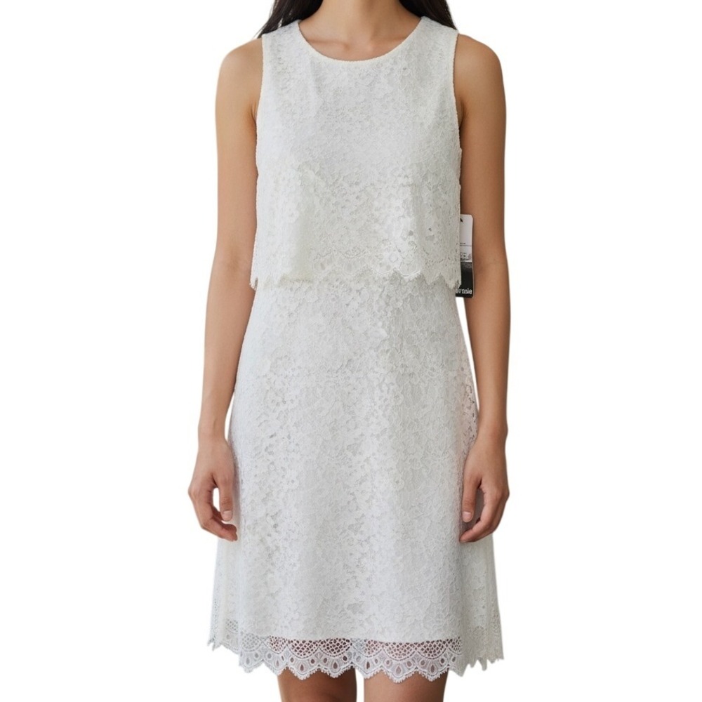 KENSIE White Combo Lace Overlay Dress Gold Zipper NWT  Size XS‎